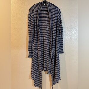 Free People Blue and Gray Striped Long Cardigan Sweater